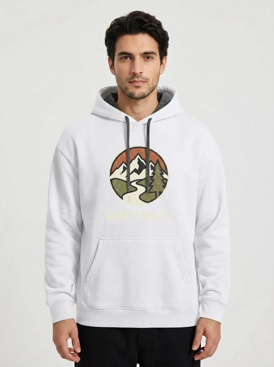Men's Nature Hiking Lover Quiet Miles Mountain Forest Printed Hoodie