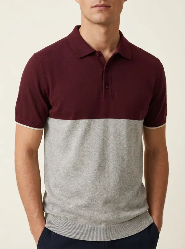 Men's Classic Comfort Colorblock Knit Polo Shirt