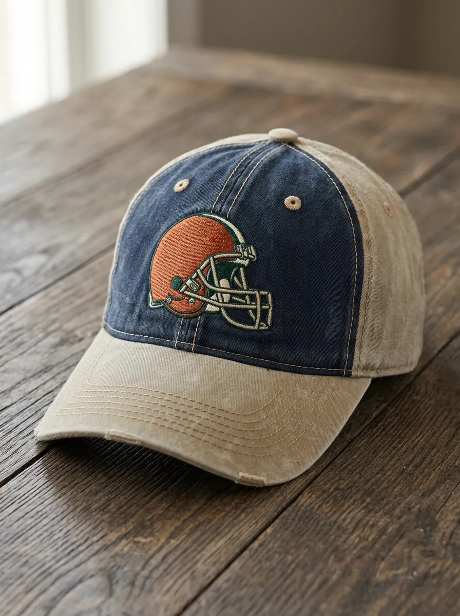 Unisex Football Fan Orange Helmet Embroidered Distressed Baseball Cap