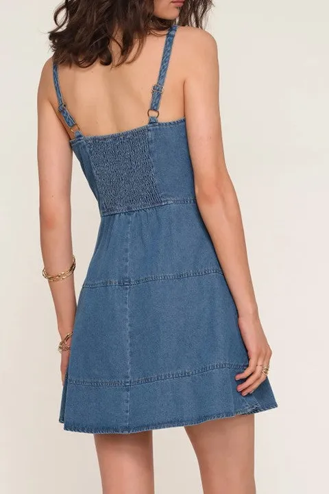 Women's Blue Denim Button Front Mini Dress