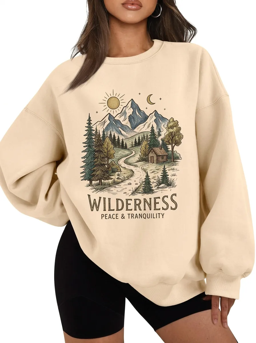 Women's Nature Lover Wilderness Mountain Cabin Printed Sweatshirt