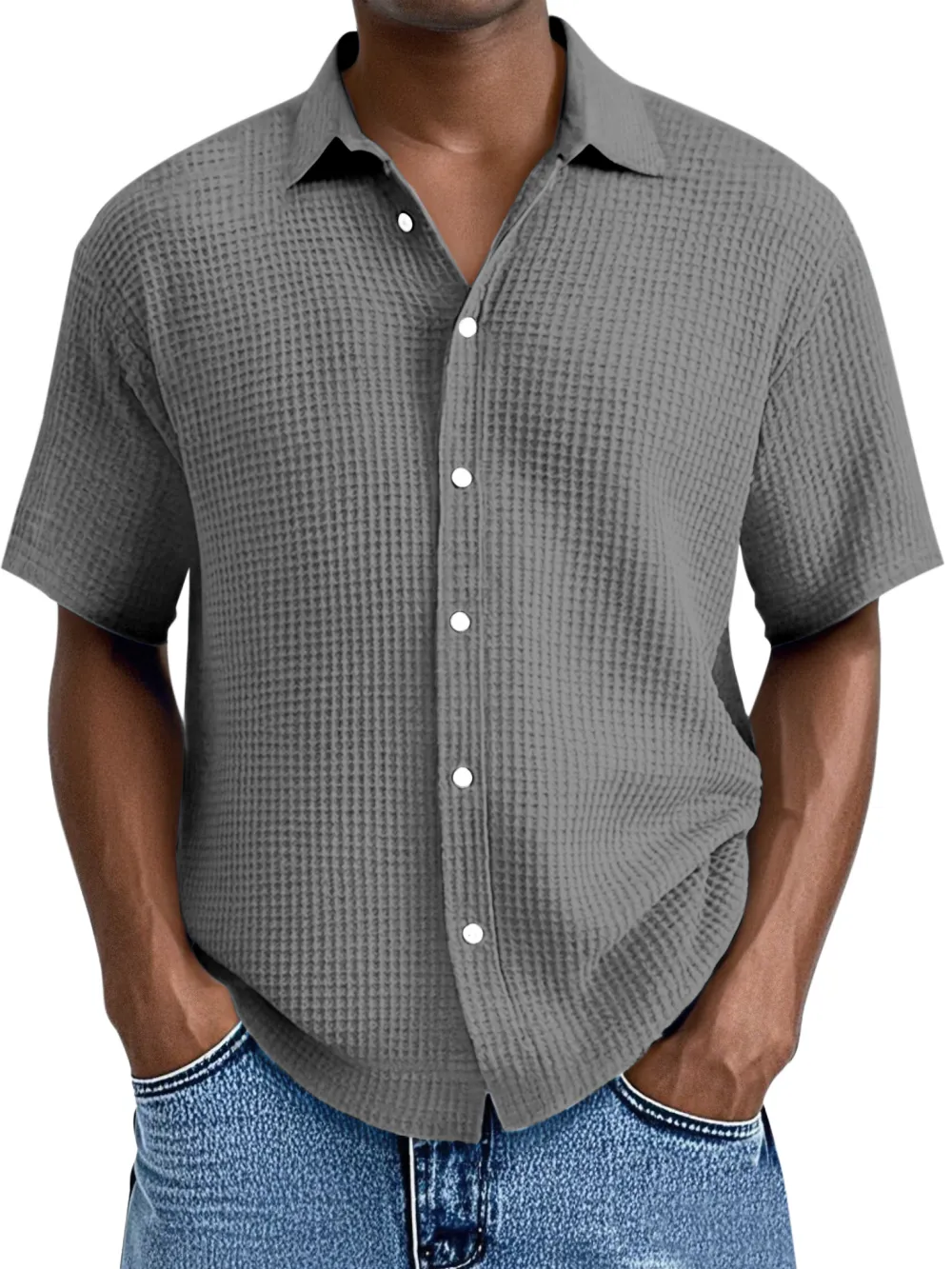 Relaxed Textured Knit Button Front Shirt