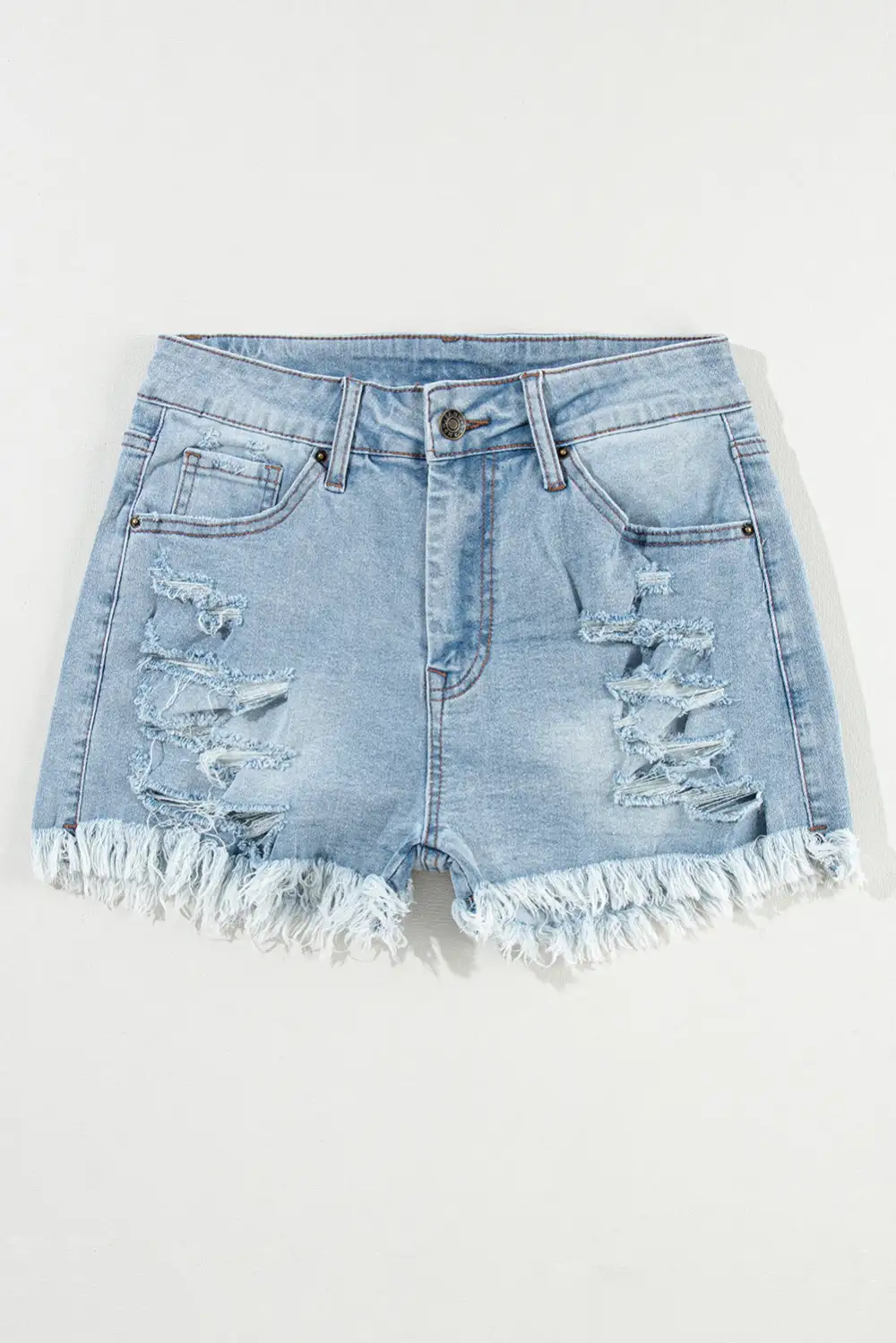Light Blue Distressed Ripped Raw Hem
