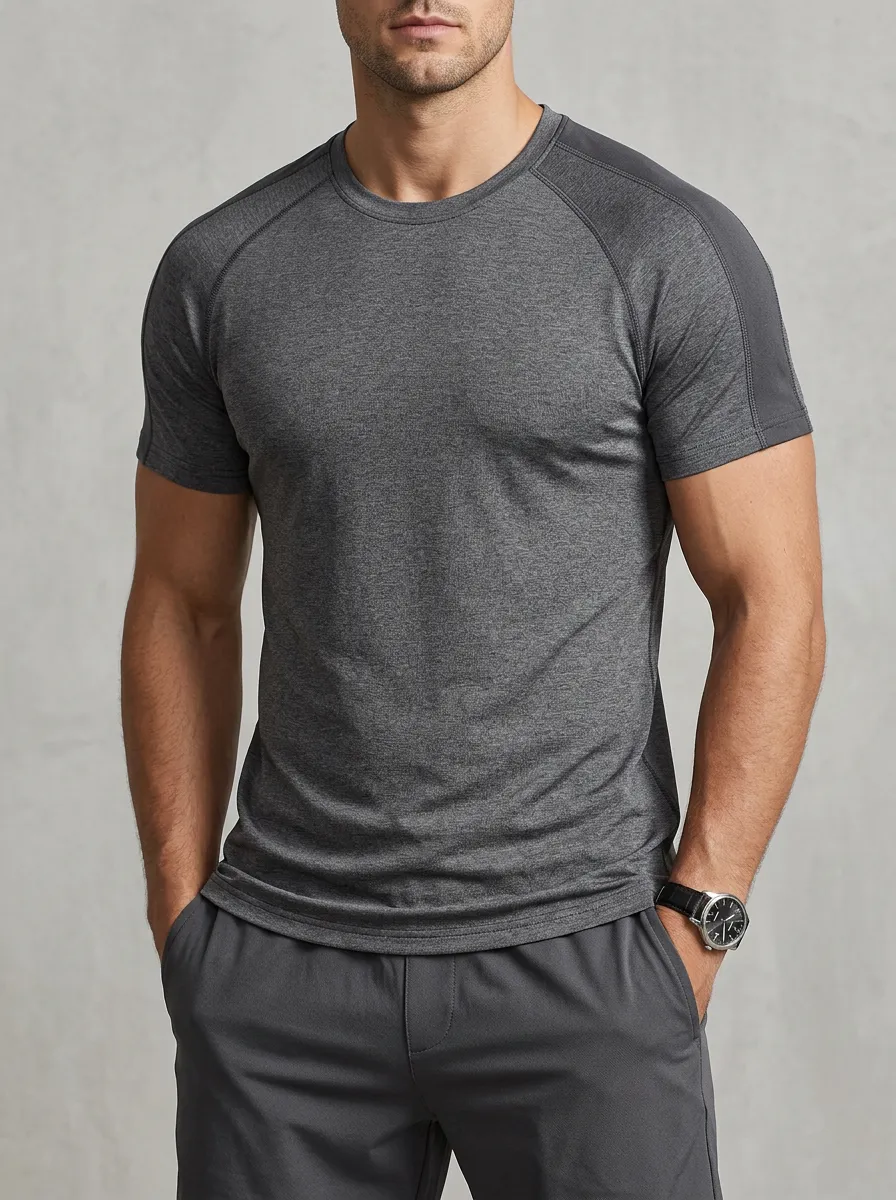 Slim-Fit Crewneck Raglan-Sleeve Textured Men's Slim-Fit T-Shirt