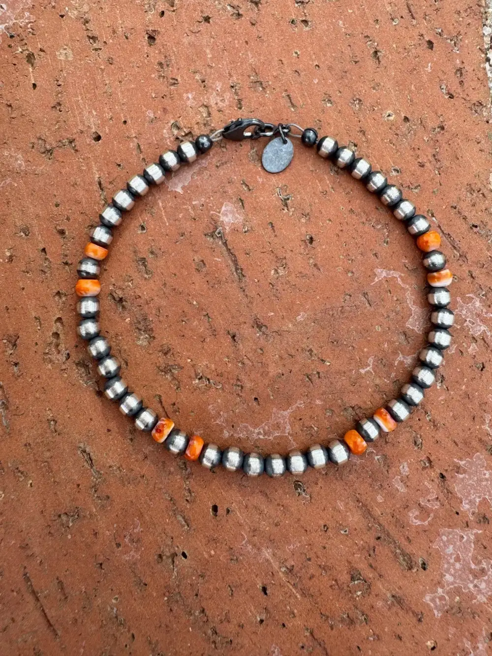 Beaded Spiny Oyster Pearl Sterling Silver Bracelet
