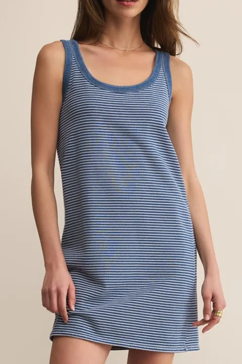 Women's Blue Striped Sleeveless Mini Dress