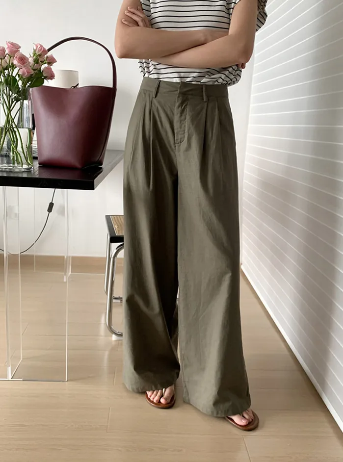 Modern Linen Cotton Wide Leg Pocketed Trousers