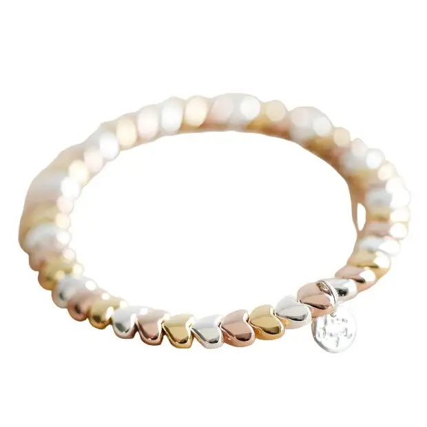Mixed Metal Heart Bead Bracelet