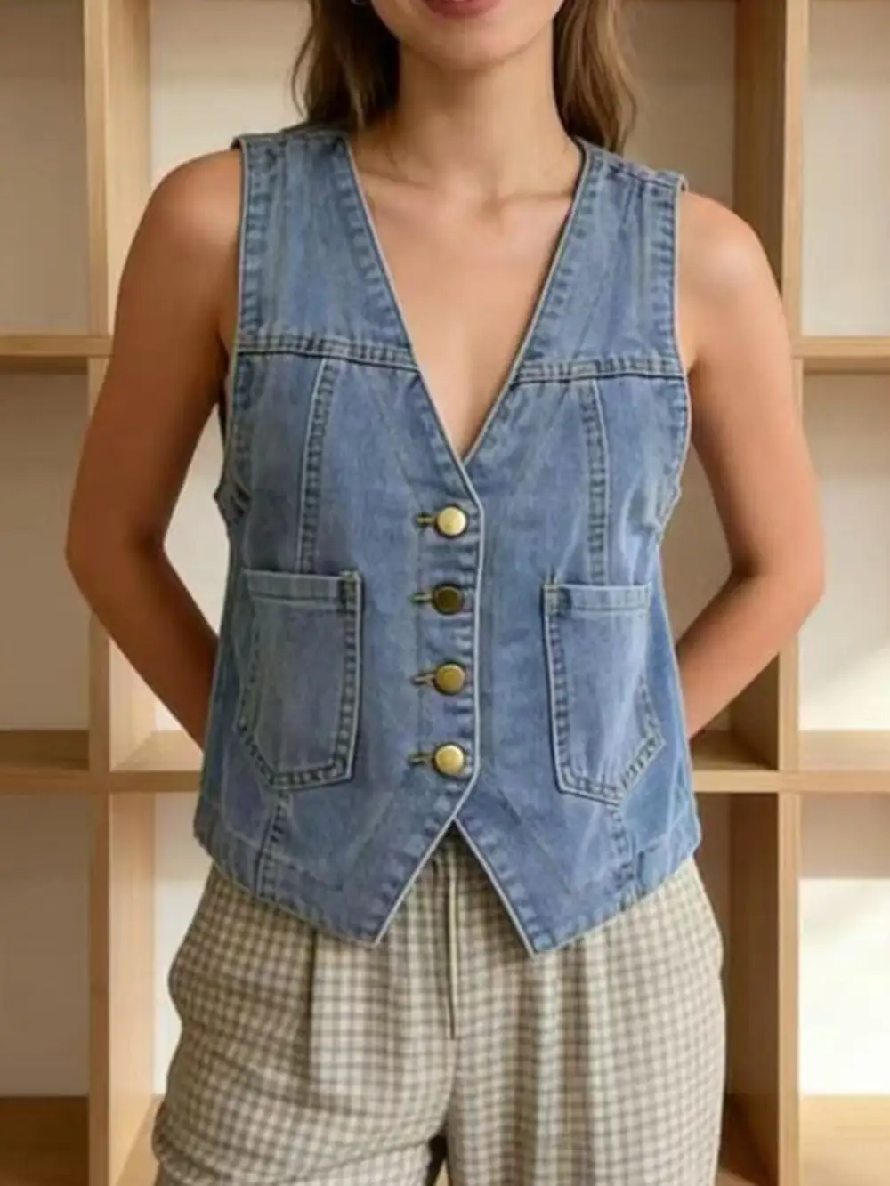 Plus Size Button-down Vest