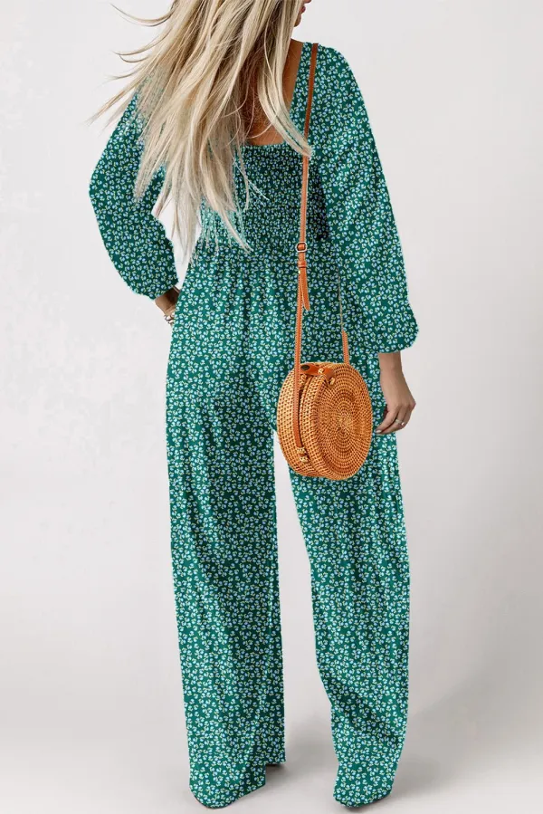 Bohemian Wide Leg Square Neck Jumpsuit