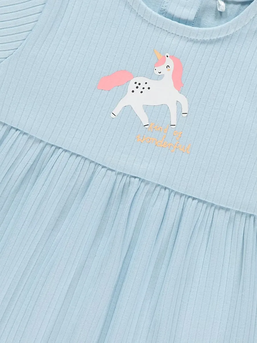 Blue Unicorn Ribbed Jersey Dress