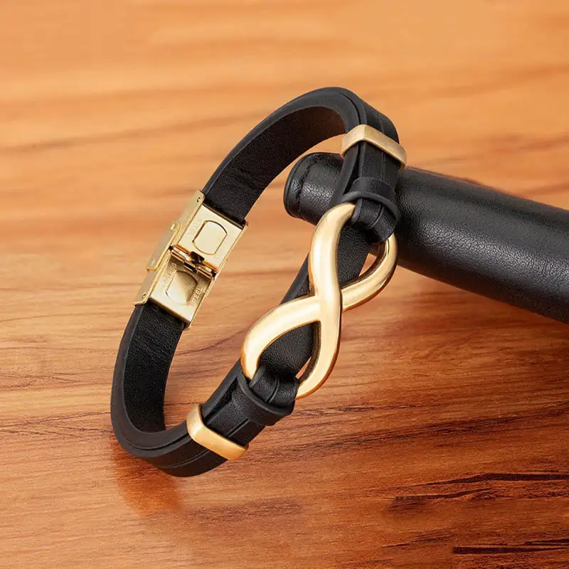 Infinitely Design Titanium Steel Leather Bracelet