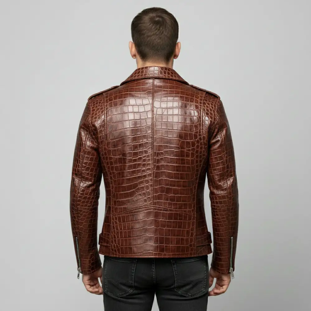 Classic Cowhide Biker Motorcycle Embossed Jacket