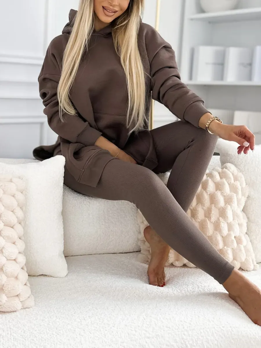 Women's Fashion Solid Color Hoodie and Lined Leggings two-piece set