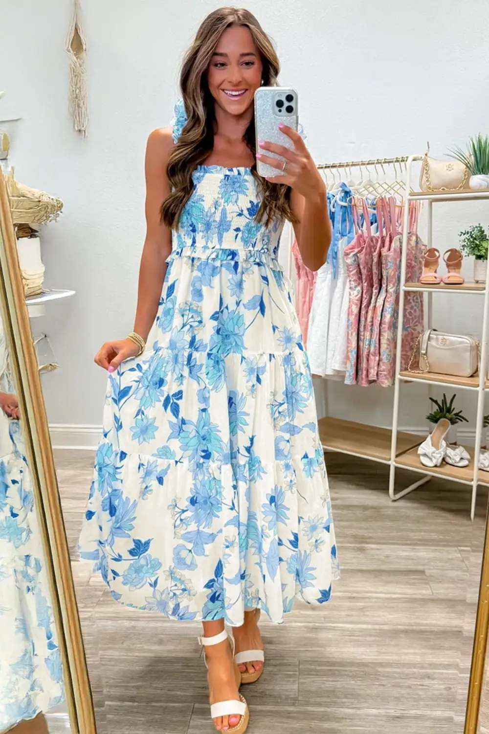 Floral Ruffle Smocked Maxi Dress