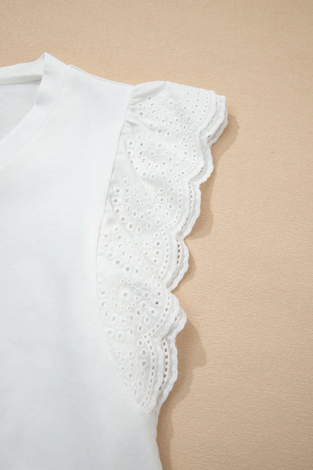 White Eyelet Embroidered Flutter Sleeve Tee