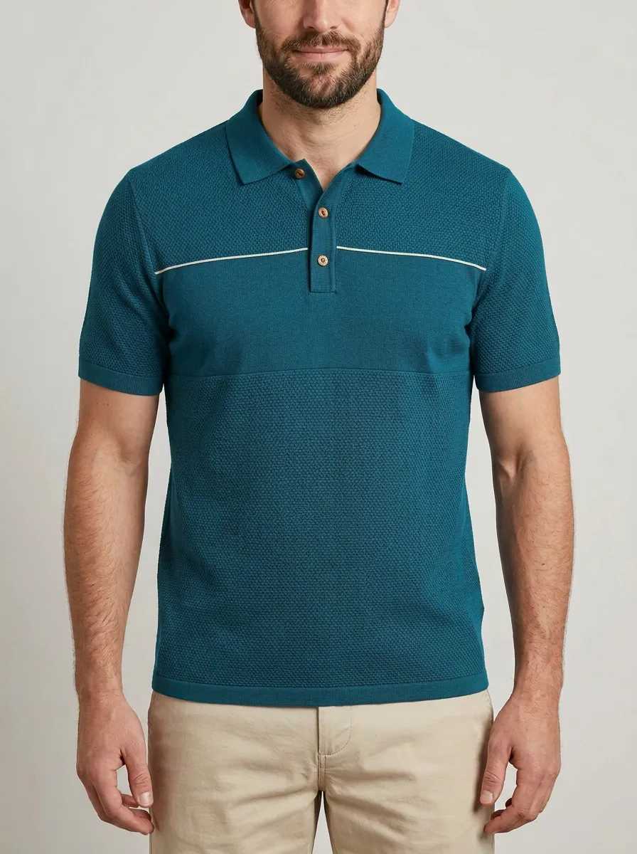 Men's Charcoal Textured Contrast Stripe Polo Shirt