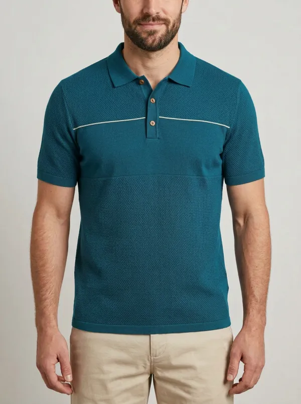 Men's Charcoal Textured Contrast Stripe Polo Shirt