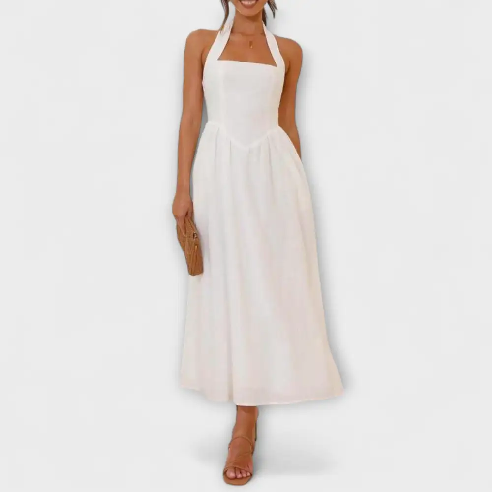 Check Pattern Relaxed Halter Casual Dress