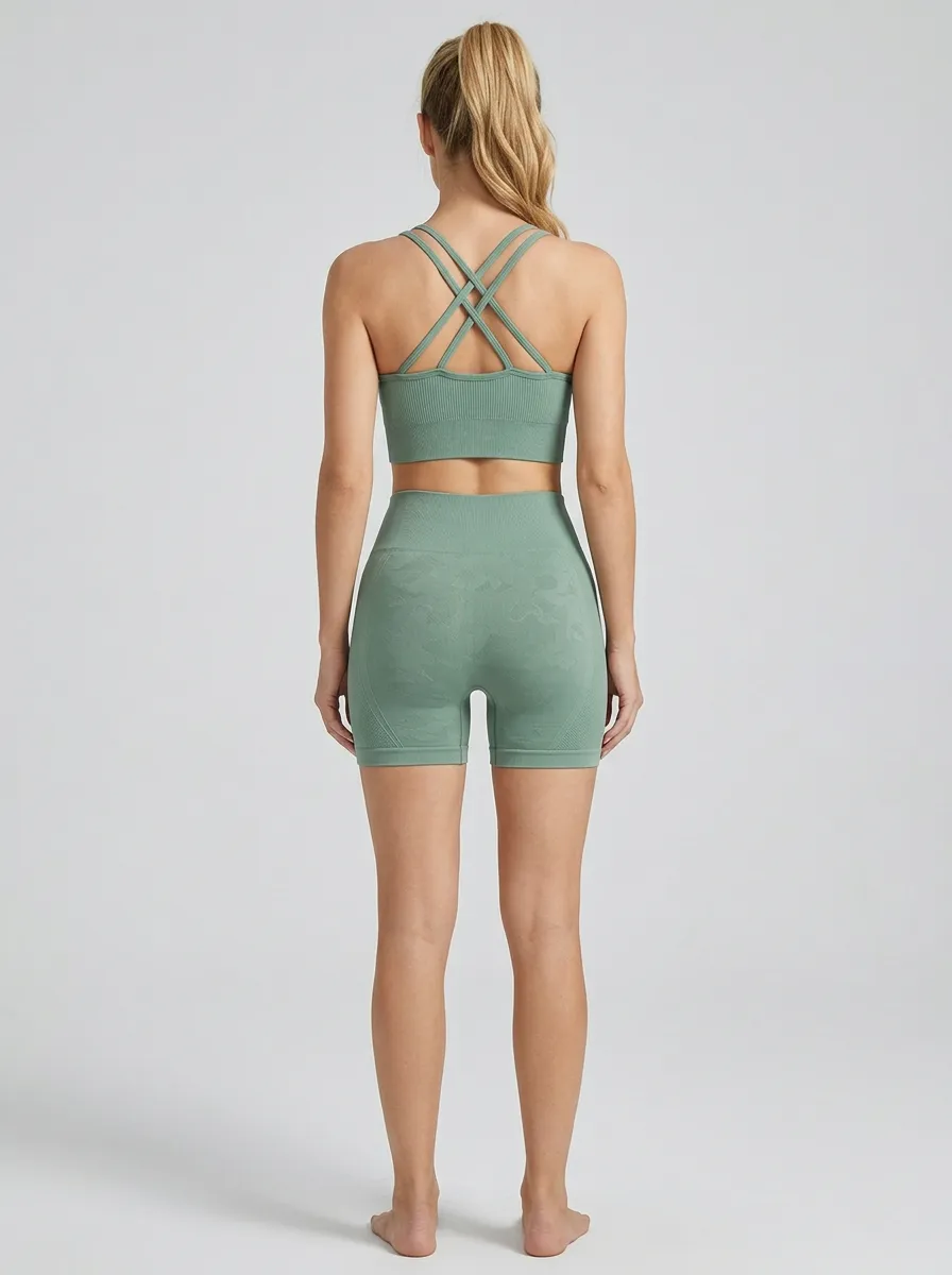 Dynamic Camo Pattern Look Women's Tank Top And Sports Shorts Set