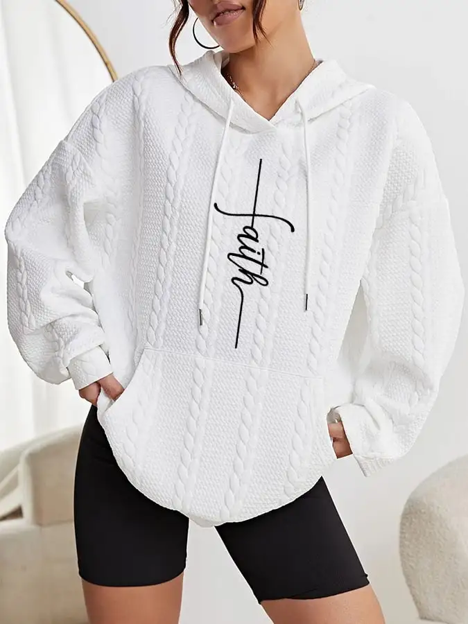 Women's Faith Jesus Has My Back Printed Casual Cable Hoodie