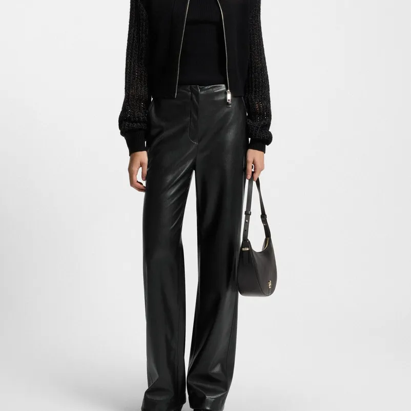 Tailored Faux-Leather Straight-Leg Women's Trousers