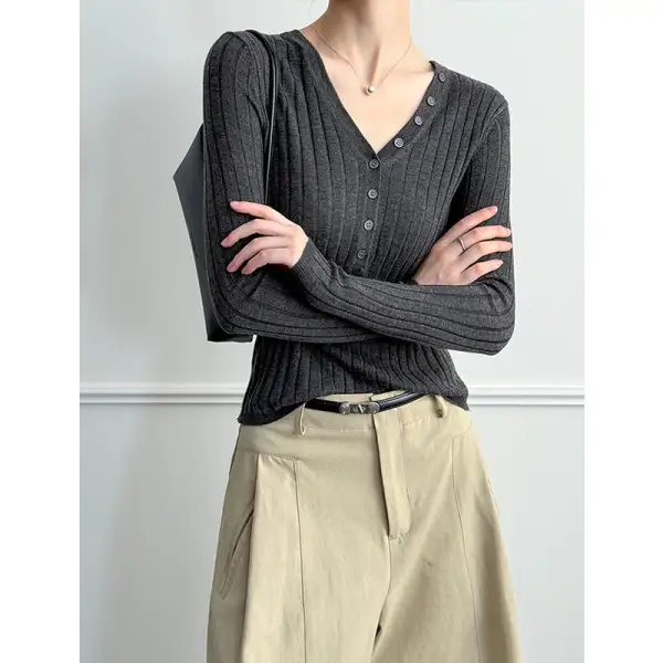 Ribbed V-Neck Ribbed Knit Sweater