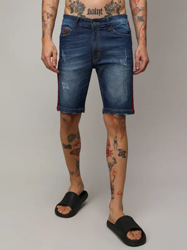 Casual Style Striped Denim Shorts