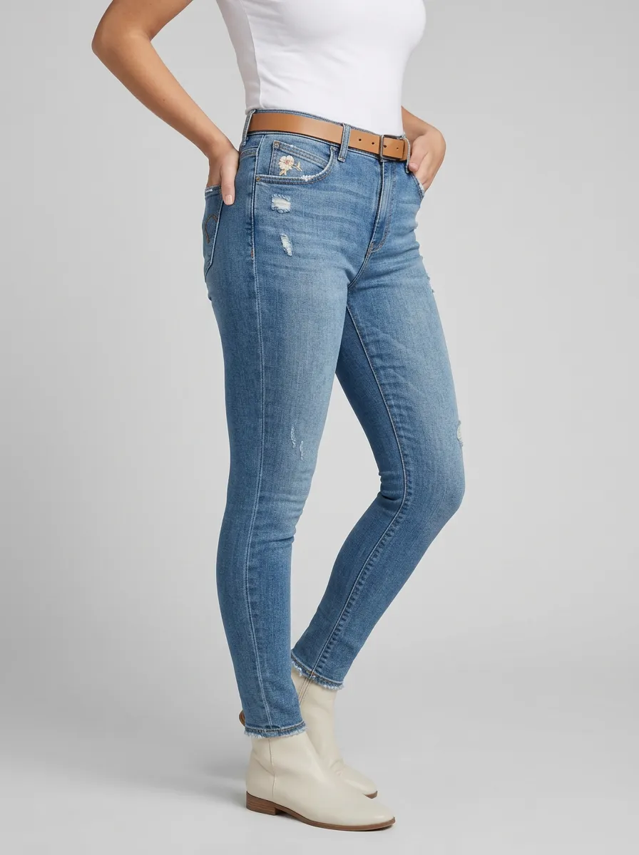 Women's Arden Floral Embroidery Distressed Printed Slim Jeans