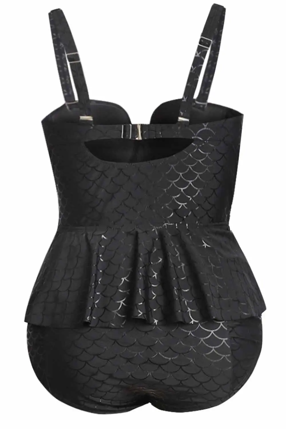 Swimwear Scale Halter Neck Peplum Plus Size Tankini