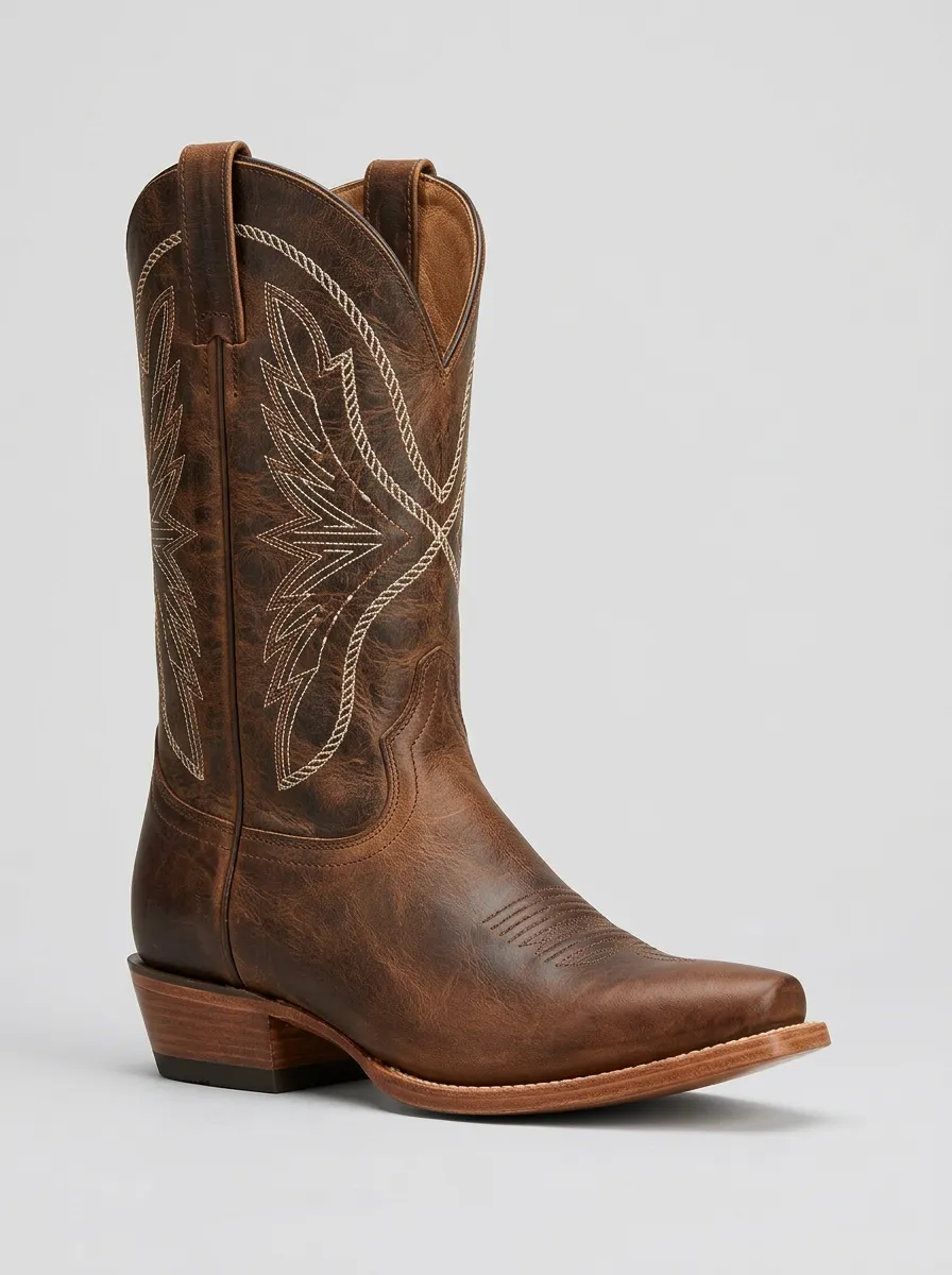 Heritage Embroidered Leather-Look Detail Unisex Western Cowboy Boots