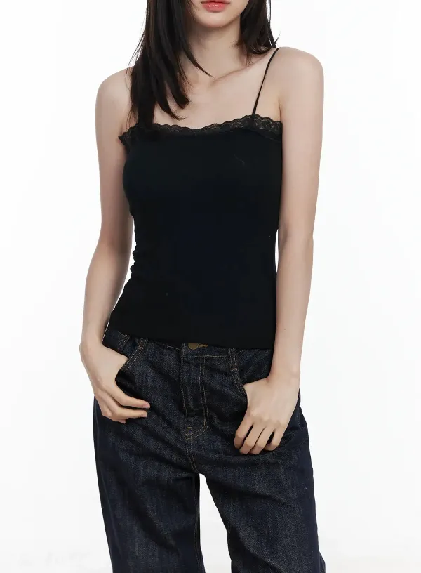Ribbed Lace Tank Top
