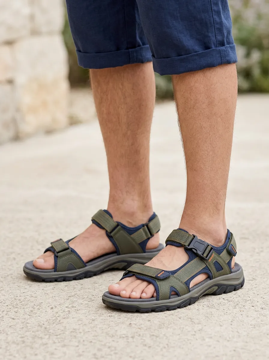 Men's Outdoor Hiking Olive Green Buckle Strap Sandals