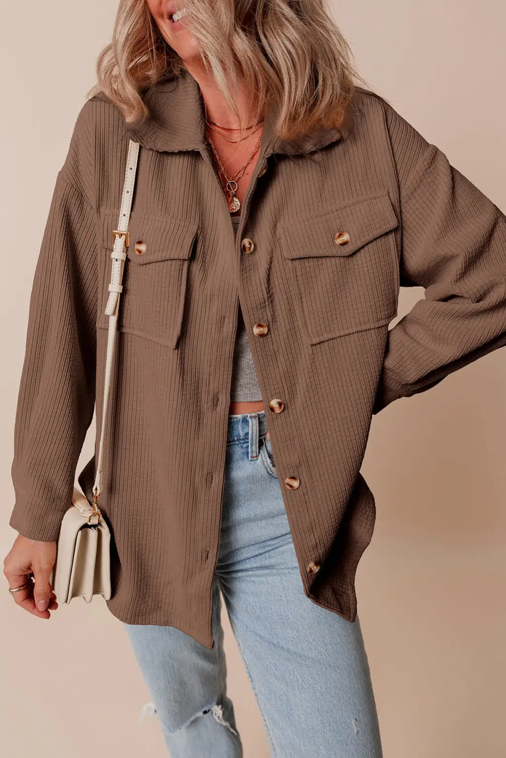 Women's Corduroy Flap Pocket Button Up Shacket