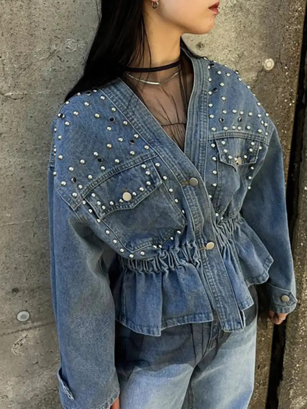 Studded Button Up Denim Jacket