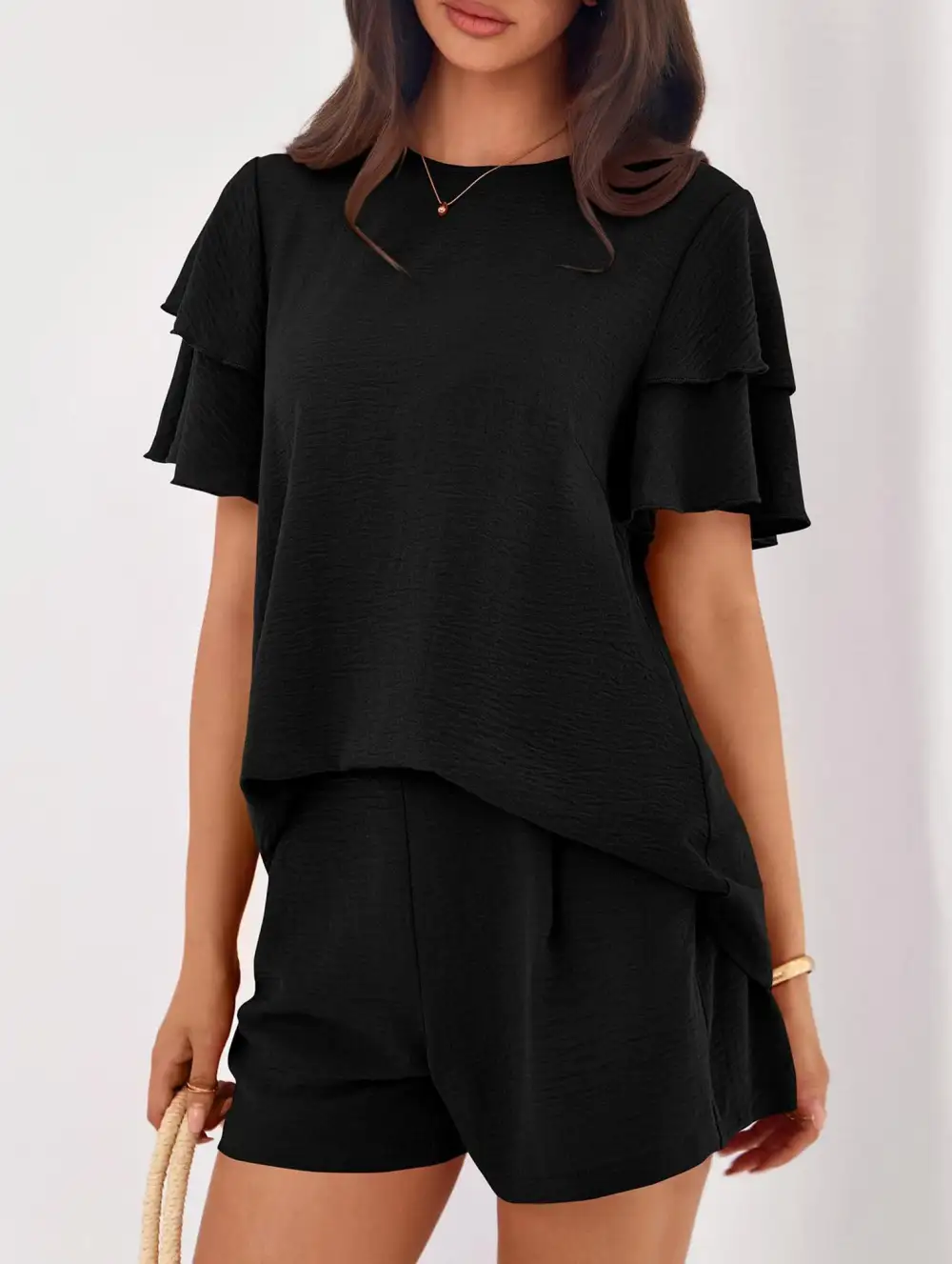 Crew Neck Top Two Piece Set