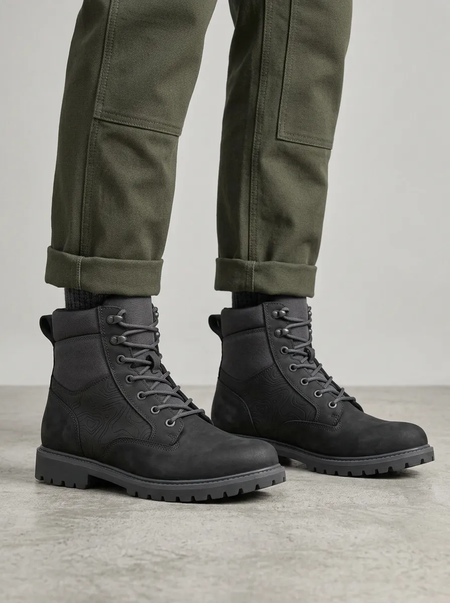 Men's Field Style Topographic Map Work Boots