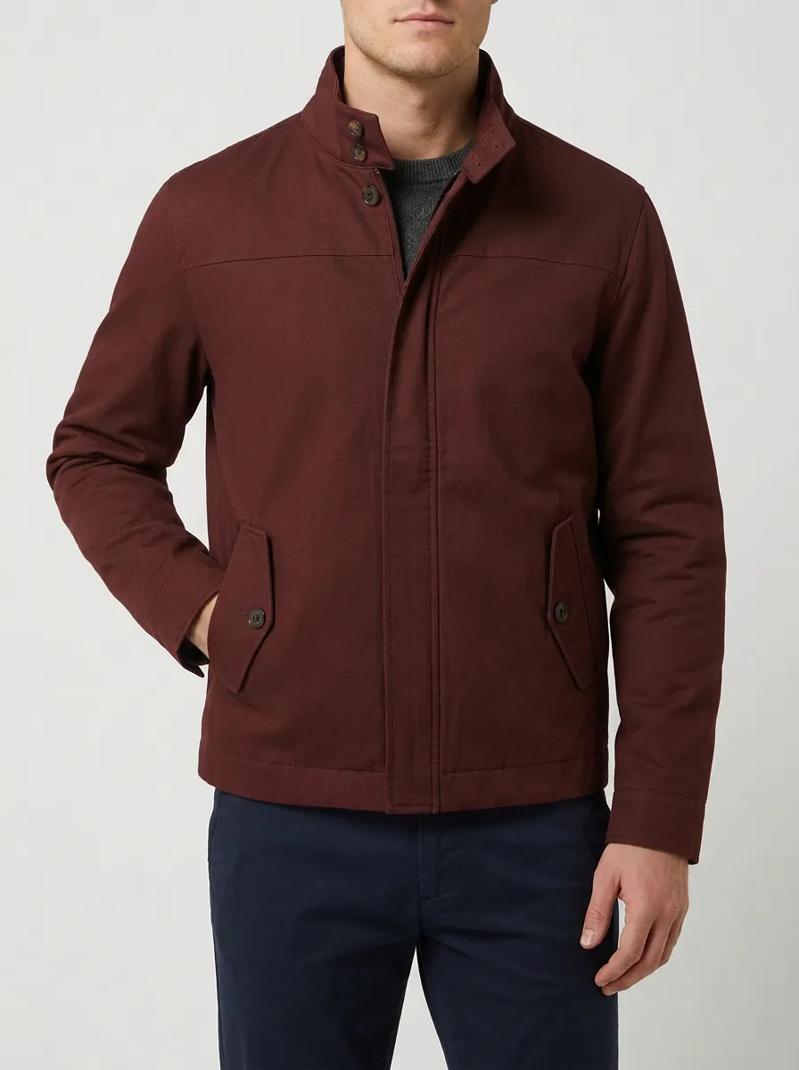 Men's Casual Olive Green Stand Collar Jacket