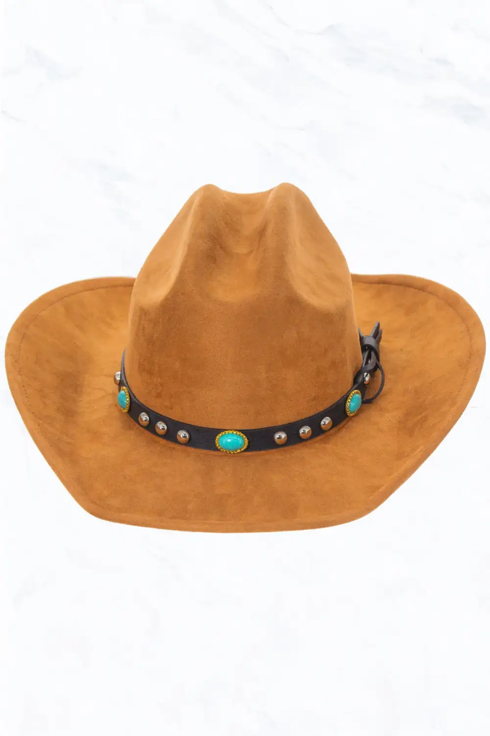 Turquoise Stone Leather Belt, Big Brim Suede Western Cowboy Fedora Hat