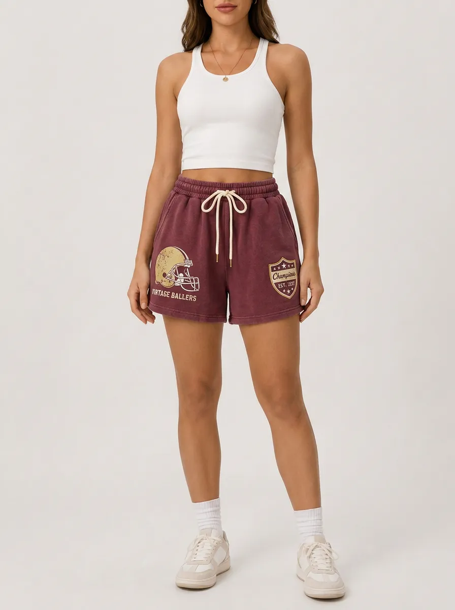 Women's Football Fan Vintage Helmet Champion Shield Printed Shorts