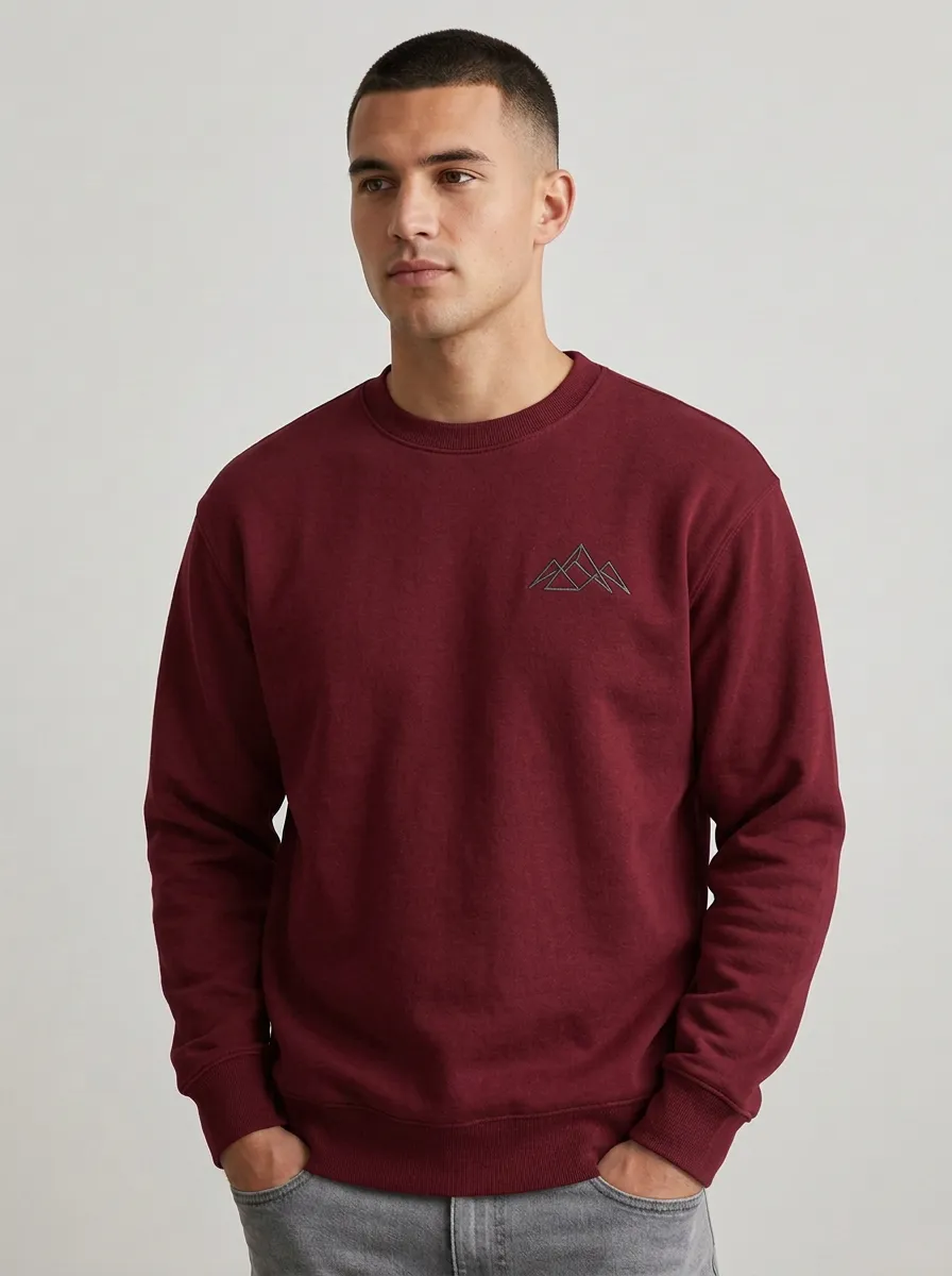 Men's Grey Outdoor Mountain Line Art Fleece Sweatshirt