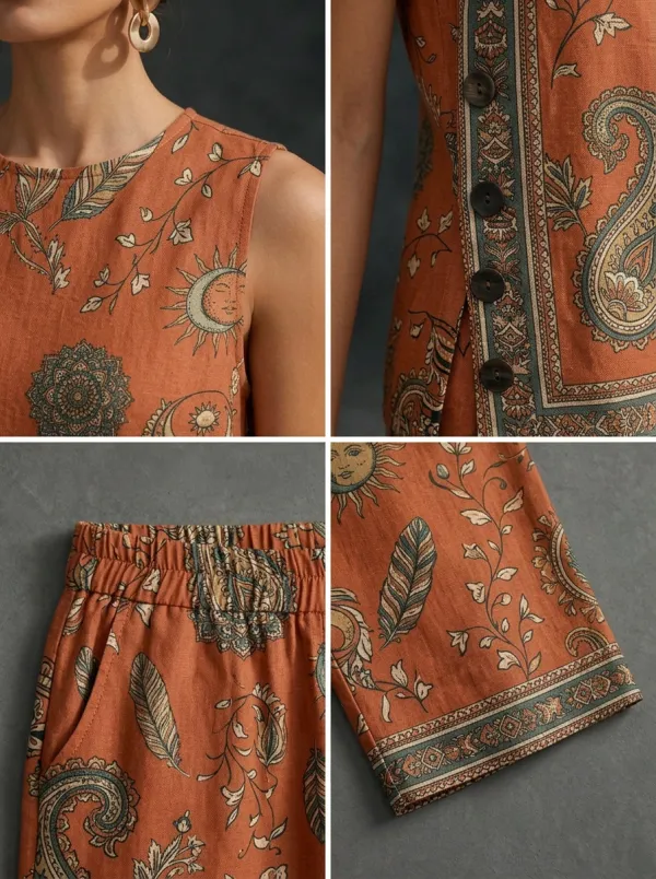 Women's Boho Paisley Sun Printed Sleeveless Two-Piece Set