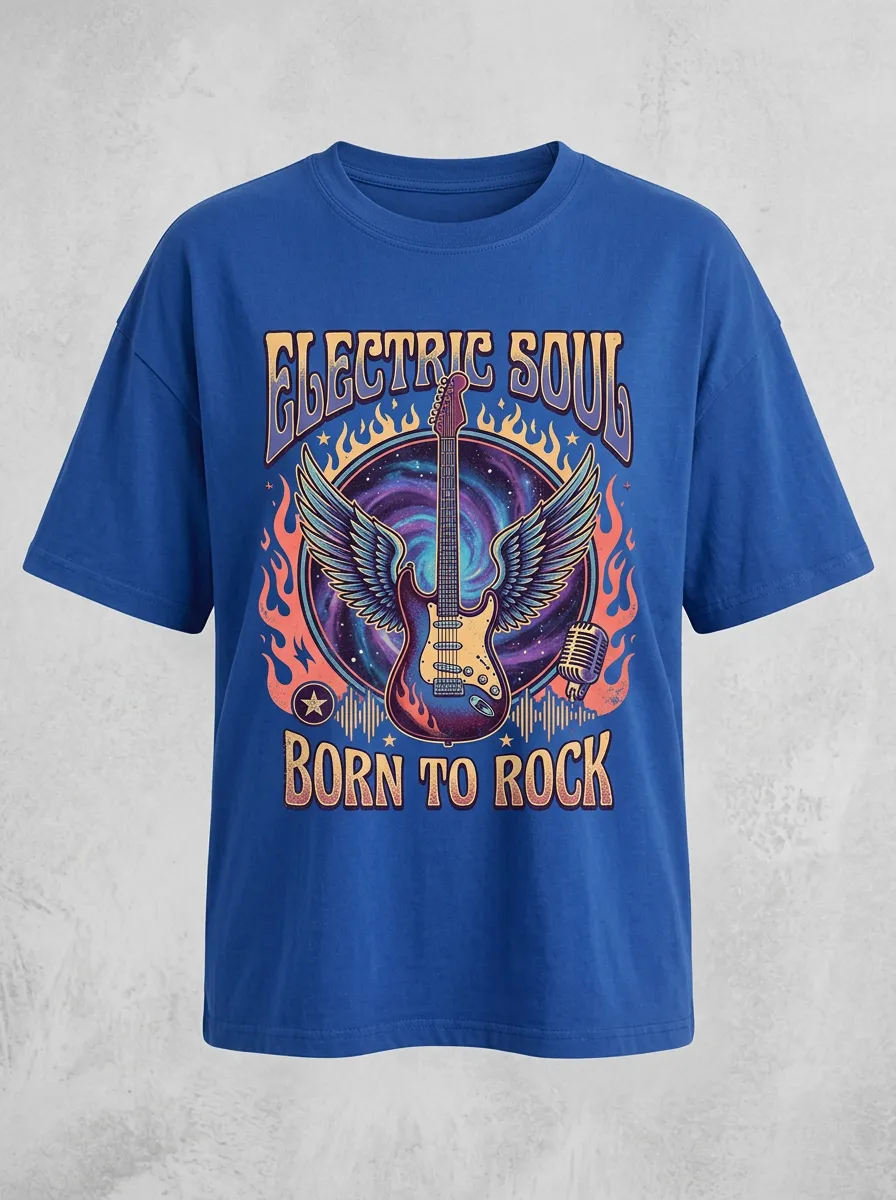 Unisex Rock Music Lover Winged Electric Guitar Printed T-shirt