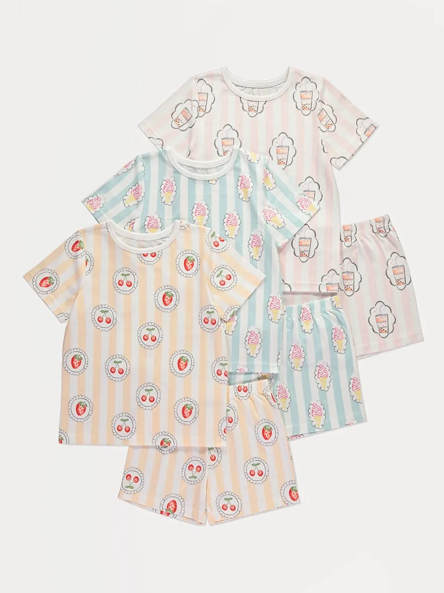 Striped Stamp Short Pyjamas 3 Pack