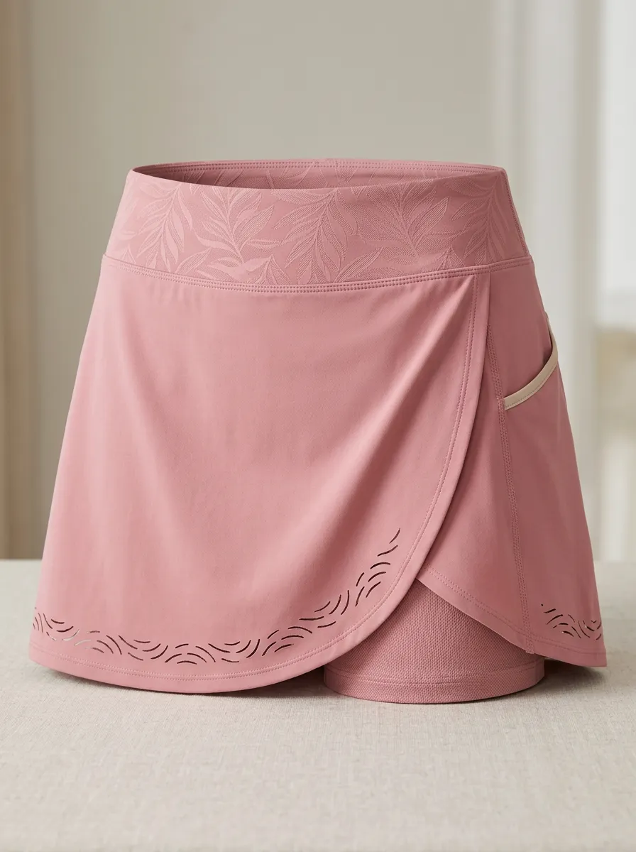 Women's Athletic Leaf Pattern Laser Cut Printed Skort