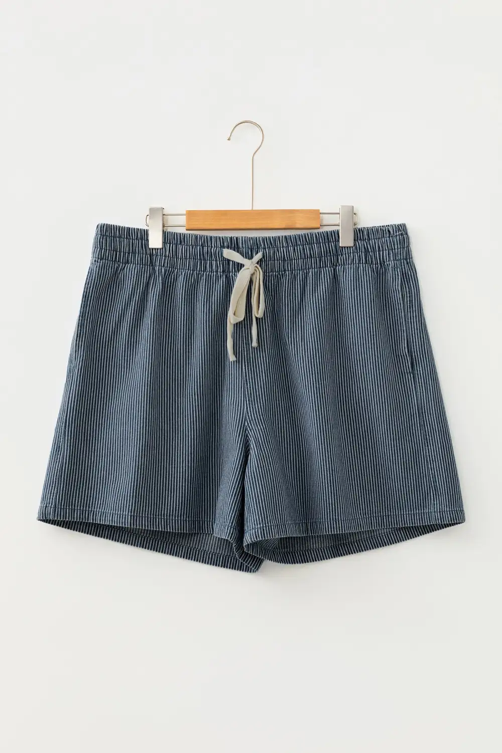 Denim Striped Drawstring Shorts