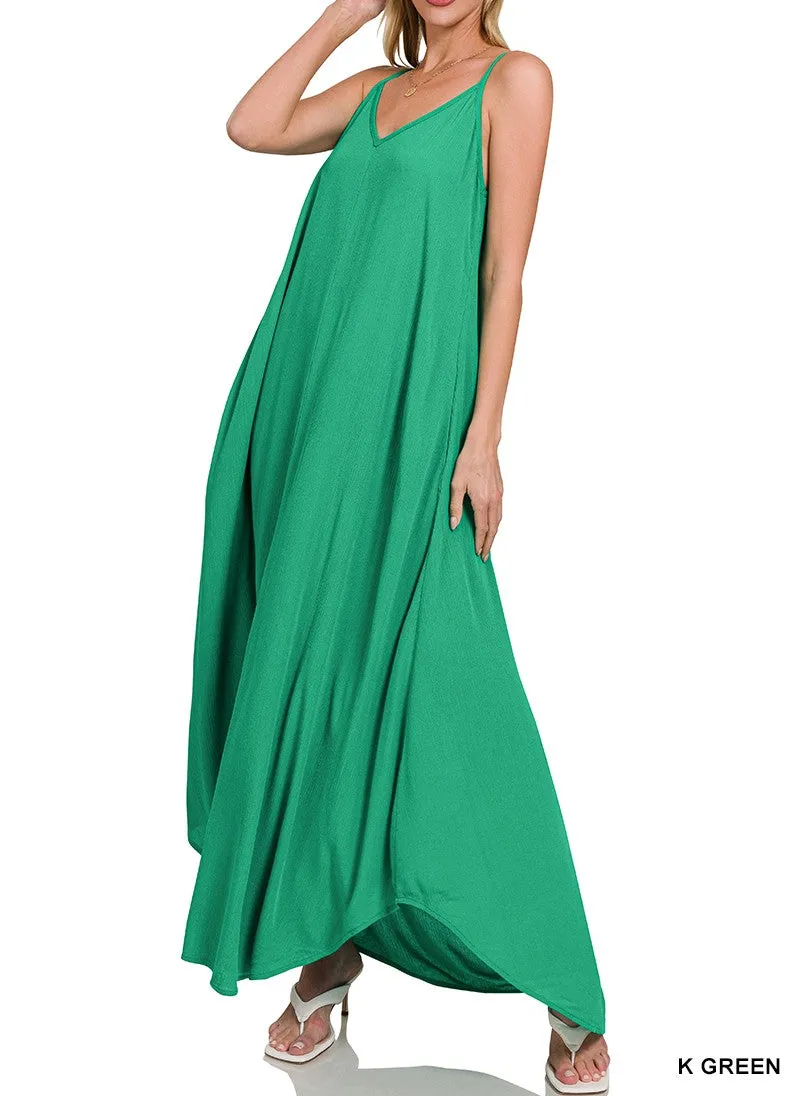 Soft Woven Crinkle Cami Maxi Dress with Side Pockets