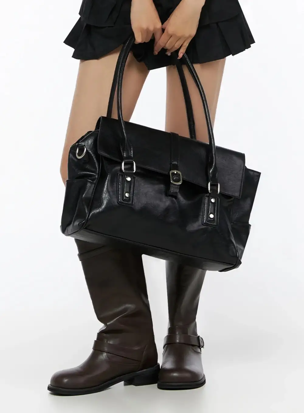 Buckle Faux Leather Shoulder Bag