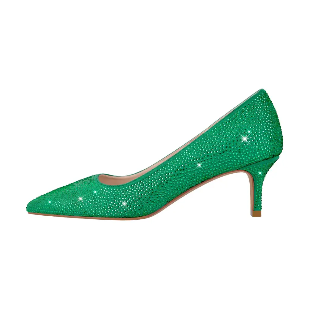 Rhinestone Pointed Toe Low Heel Pumps