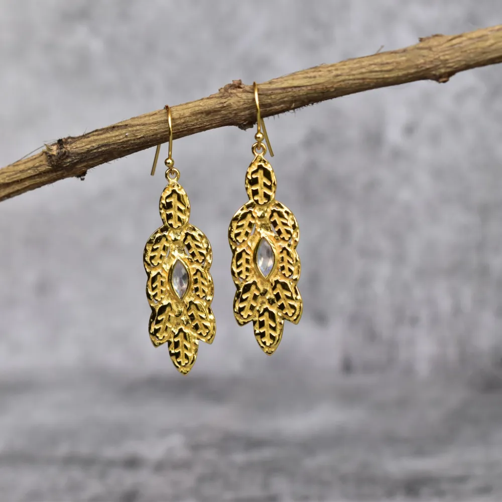 Leaf Wave Moonstone Earrings